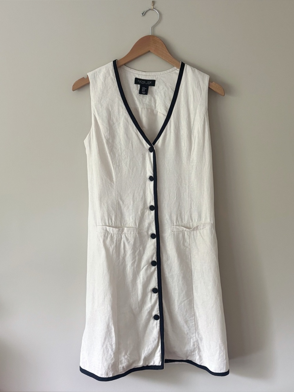 Rachel Zoe Oatmeal Contrast Sleeveless Linen Blend Dress